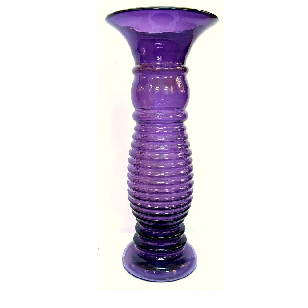 Ribbed Amethyst Purple Glass Tall Vase